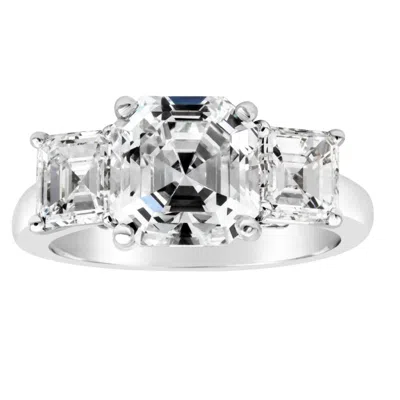 Pompeii3 3 3/4 Ct Three Stone Asscher Cut Moissanite Engagement Ring 14k White Gold In Silver