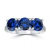 Pompeii3 3 3/4ct Diamond & Synthetic Blue Sapphire Ring 10k White Gold 3- Stone In Blue