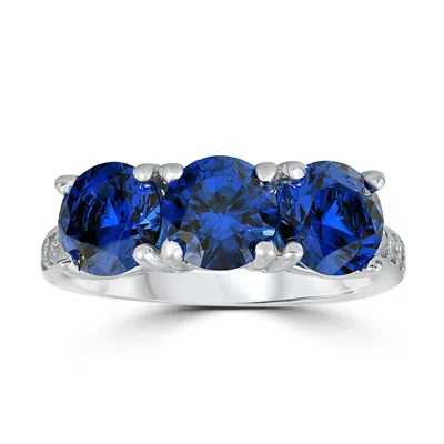 Pompeii3 3 3/4ct Diamond & Synthetic Blue Sapphire Ring 10k White Gold 3- Stone In Multi