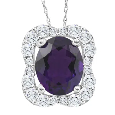 Pompeii3 3 3/4ct Oval Amethyst Diamond Pendant 10k White Gold Women's Neklace In Multi