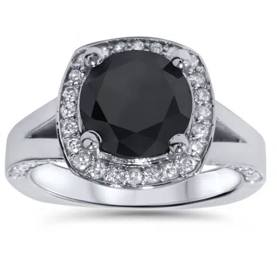 Pompeii3 3 5/8 Ct Black Diamond Halo Split Shank Engagement Ring 14k White Gold In Multi