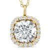 Pompeii3 3 5/8 Ct Cushion Moissanite & Lab Grown Diamond Halo Pendant 14k Gold Necklace In Multi