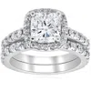 Pompeii3 3 Ct Cushion Halo Diamond Engagement Wedding Ring Set 14k White Gold In Multi