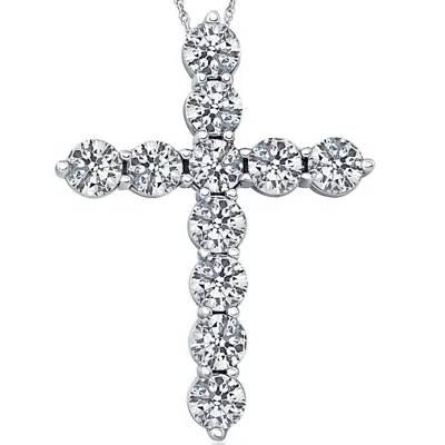 Pompeii3 3 Ct Diamond Cross Pendant 14k White Gold Necklace Lab Grown In Metallic