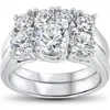 Pompeii3 3 Ct Diamond Engagement Wedding Ring Set 3-stone Matching Band 14k White Gold In Multi