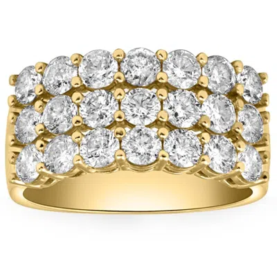 Pompeii3 3 Ct Diamond Three Row Women's Wedding Anniversary Ring In White Or Yellow Gold In Silver