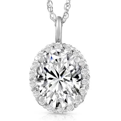 Pompeii3 3 Ct Oval Moissanite & Lab Grown Diamond Halo Pendant 14k Gold Necklace In Multi
