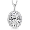 Pompeii3 3 Ct Oval Moissanite & Lab Grown Diamond Halo Pendant 14k Gold Necklace In Silver