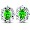 Pompeii3 3 Ct Peridot & Diamond Halo Studs 14k White Gold In Green