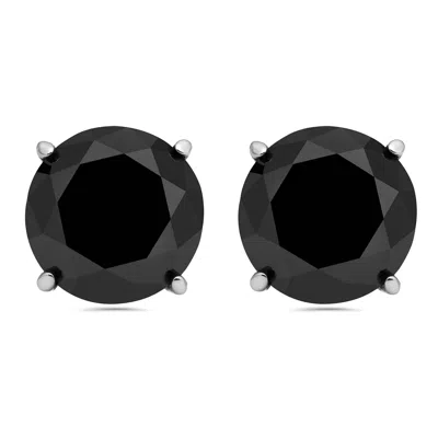 Pompeii3 3 Ct Round Black Diamond 14k White Or Yellow Gold Studs Earrings Basket Setting