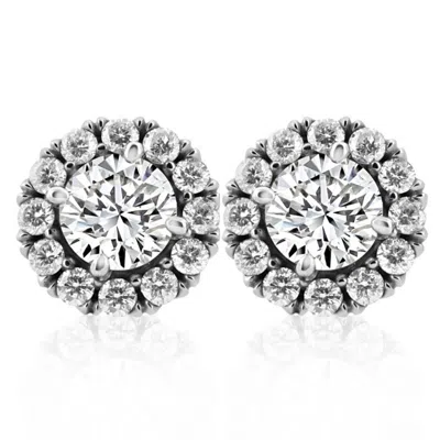 Pompeii3 3 Ct Round Halo Diamond Studs 14k White Gold Enhanced 11.5mm In Silver