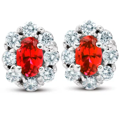 Pompeii3 3 Ct Ruby & Diamond Halo Studs 14k White Gold In Multi