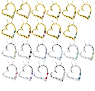 Pompeii3 3-stone Heart Diamond & Gemstone Pendant 14k White Gold In Silver
