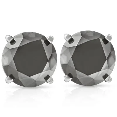 Pompeii3 3 Tcw 14k White Gold Round Black Diamond Stud Earrings In Multi