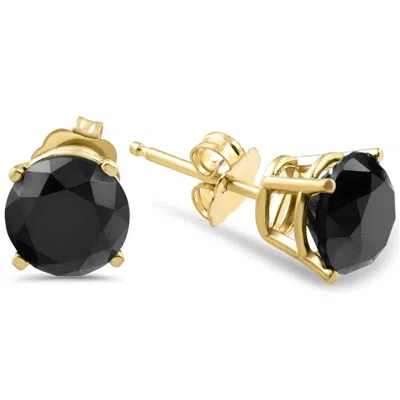 Pompeii3 3 Tcw 14k Yellow Gold Round Black Diamond Stud Earrings In Orange