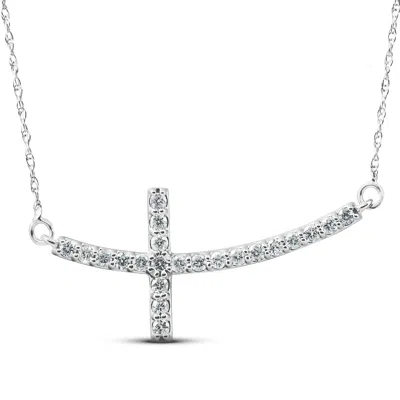 Pompeii3 .30 Ct Diamond Sideways Cross Pendant 14k White Gold & 18" Chain 1 1/4" Wide In Multi