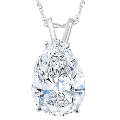 Pompeii3 3.03ct Pear Shape Solitaire Diamond Necklace Pendant Lab Grown Certifed 14k Gold In Silver