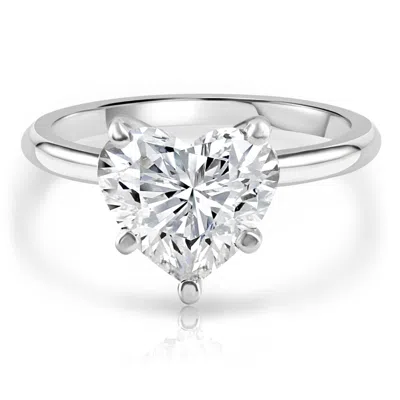 Pompeii3 3.05ct White Gold Certified Lab Grown Heart Cut Diamond Engagement Ring In Silver