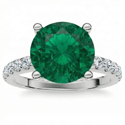 Pompeii3 3.20ct Emerald & Diamond Engagement Ring 14k Gold Lab Grown 9mm Center In Green