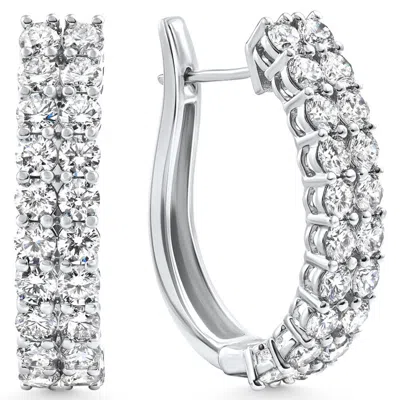 Pompeii3 3.24ct Double Row Diamond Hoops 14k White Gold Lab Grown Women's Earrings 1"
