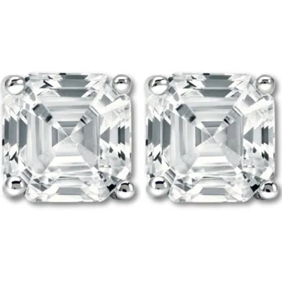 Pompeii3 3.32ct Asscher Cut Diamond Studs 14k White Gold Lab Grown Earrings In Silver