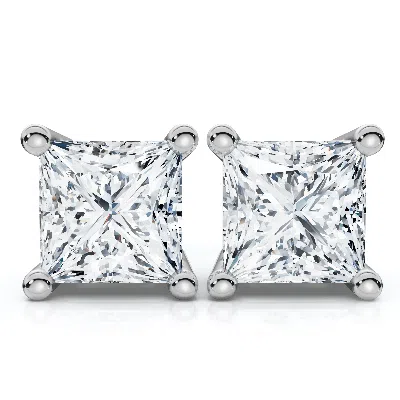 Pompeii3 .33ct Square Princess Cut Natural Diamond Stud Earrings In 14k Gold Basket Setting In Silver
