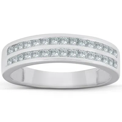 Pompeii3 3/4 Ct Diamond Princess Cut Double Channel Wedding Ring 10k White Gold In Multi
