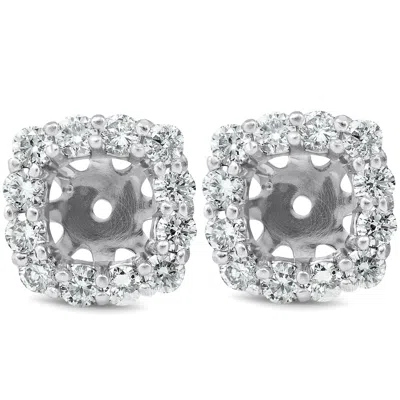 Pompeii3 3/4 Ct Diamond Stud Earring Cushion Halo Jackets 14k White Gold (5-5.5mm) In Silver