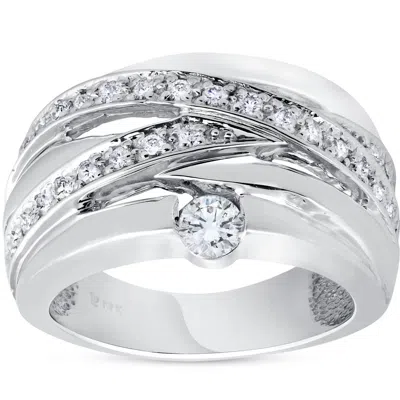 Pompeii3 3/4 Ct Diamond Womens Wide Solitaire Right Hand Ring 14k White Gold Multirow Size Selectable In Metallic
