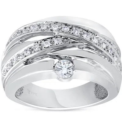 Pompeii3 3/4 Ct Diamond Womens Wide Solitaire Right Hand Ring 14k White Gold Multirow Size Selectable