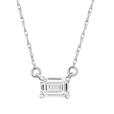 Pompeii3 3/4 Ct Emerald Cut Sideways Lab Grown Diamond Pendant 14k Gold Necklace In Silver