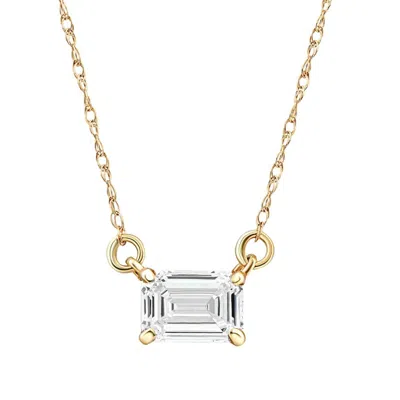 Pompeii3 3/4 Ct Emerald Cut Sideways Lab Grown Diamond Pendant 14k Gold Necklace In White