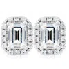 Pompeii3 3/4 Ct Emerald Moissanite & Lab Grown Diamond Halo Studs 14k White Gold Earrings In Multi