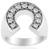 Pompeii3 3/4 Ct Men's Diamond Horseshoe Lucky Pinkie Ring 10k White Gold Fashion In Multi