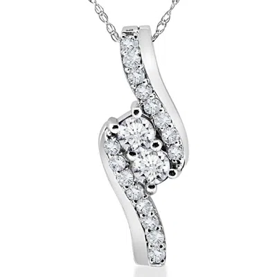 Pompeii3 3/4 Ct Tdw Diamond Forever Us Two Stone Pendant Necklace In White Or Yellow Gold In Silver