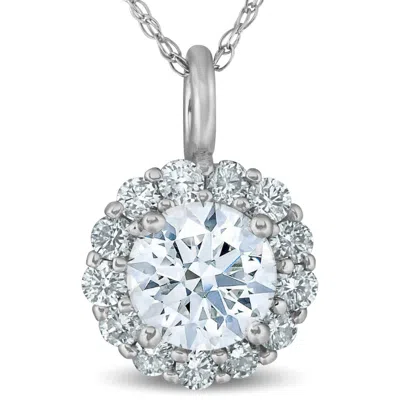 Pompeii3 3/4 Ct Tw Round Cut Diamond Halo Solitaire Pendant 14k White Gold Necklace In Pink