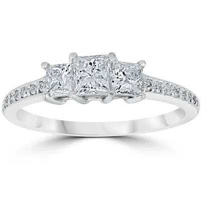 Pompeii3 3/4 Cttw Princess Cut 3 Stone Diamond Engagement Ring 14k White Gold In Metallic
