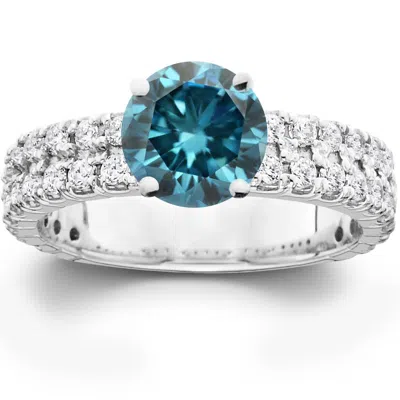 Pompeii3 3.40ct Blue & White Diamond Engagement Ring 14k White Gold In Multi