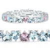 Pompeii3 34.43ct Heart Shape Pink & Blue Topaz Tennis Bracelet 14k White Gold 23.51grams In Multi