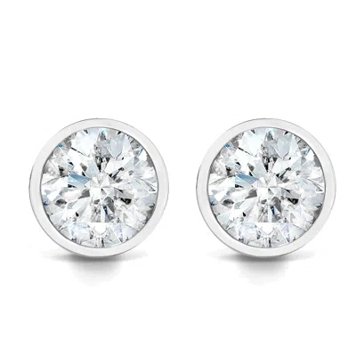 Pompeii3 3/4ct Bezel Diamond Studs 14k White Gold In Multi