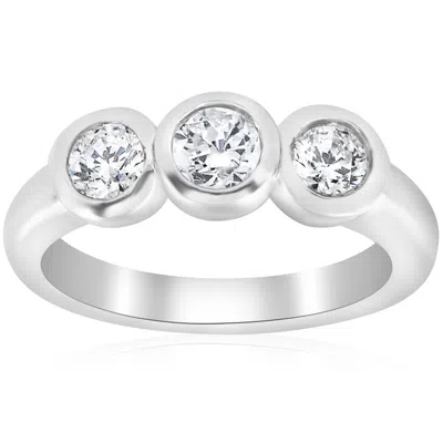 Pompeii3 3/4ct Bezel Past Present Future Diamond 3 Stone Engagement Ring White Gold 14 Kt In Multi