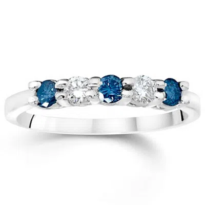Pompeii3 3/4ct Blue & White Diamond Five Stone Wedding Ring In White Gold
