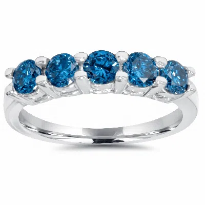 Pompeii3 1ct Blue Diamond Wedding Five Stone Ring 14k White Gold Size Selectable In Metallic