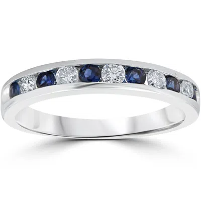 Pompeii3 3/4ct Blue Sapphire & Diamond Channel Set Ring 14k White Gold In Multi