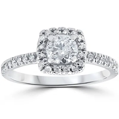 Pompeii3 3/4ct Cushion Halo Diamond Engagement Ring 14k White Gold In Silver