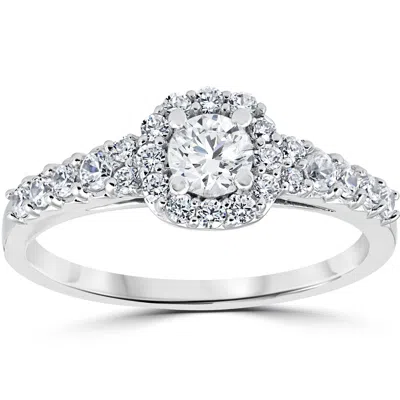 Pompeii3 3/4ct Cushion Halo Round Diamond Engagement Ring 14k White Gold In Multi