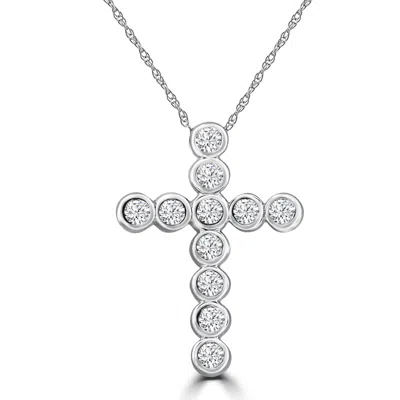 Pompeii3 3/4ct Diamond Bezel Cross Pendant 14k White Gold In Multi