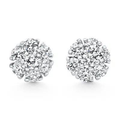 Pompeii3 3/4ct Diamond Cluster 7-stone Pave Studs Screwback Earrings 14k Gold Lab Grown In White