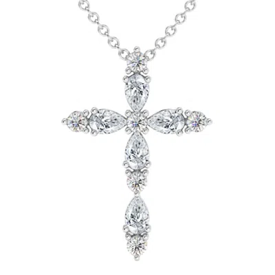 Pompeii3 3/4ct Diamond Cross Round & Pear Shape 14k Gold Necklace Lab Grown 1" Tall In Metallic