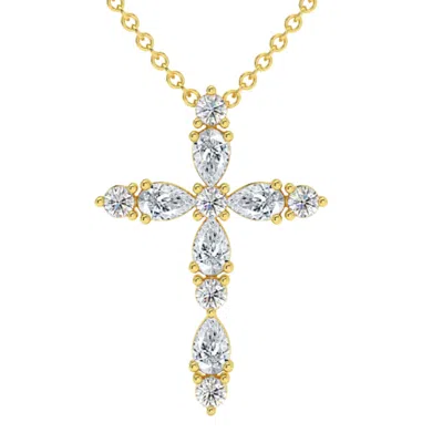 Pompeii3 3/4ct Diamond Cross Round & Pear Shape 14k Gold Necklace Lab Grown 1" Tall In Multi
